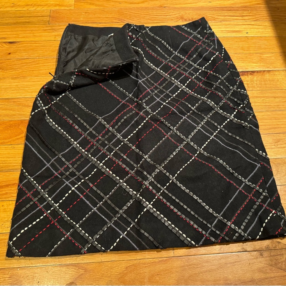 ❤️ Dana Buchman Black Plaid Skirt Wool-Leather. Size: 2